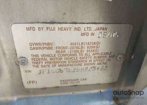 2006 Subaru Impreza 2.5I из США, поврежденный, VIN JF1GG67626H803433